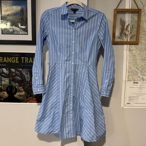 Brooks Brothers blue stripe long sleeve fit and flare shirt dress button down 2